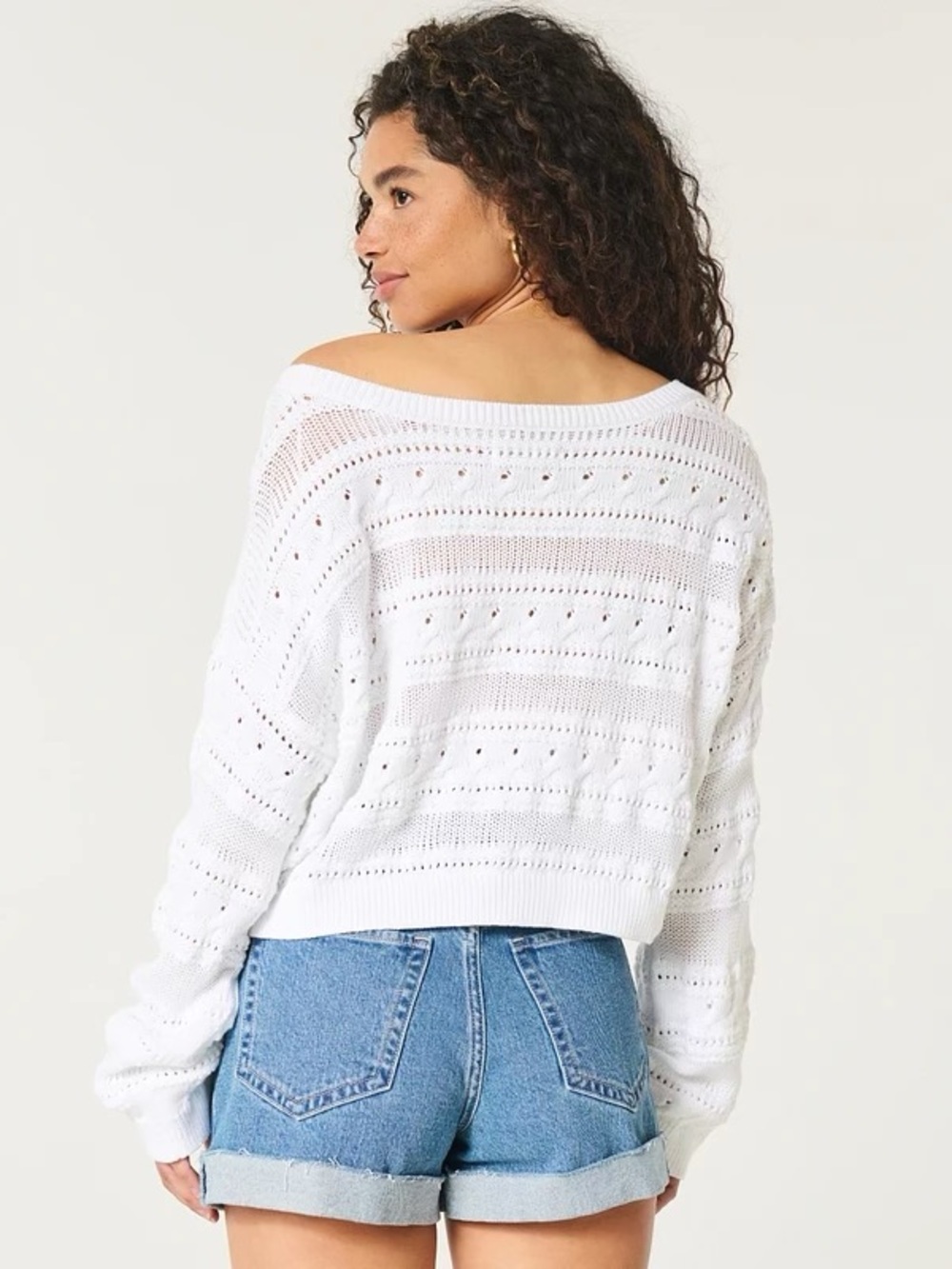 NWT Hollister White Crochet Crop Sweater - Picture 3 of 8